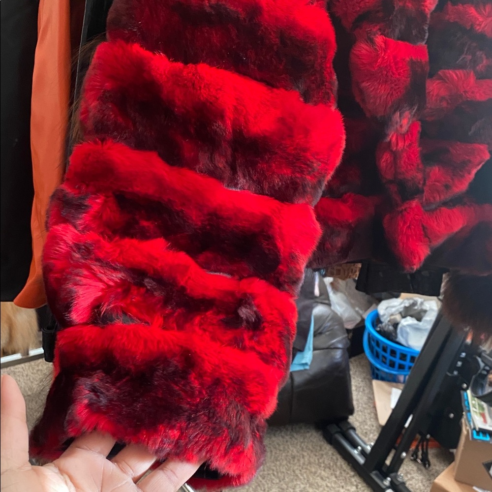 Luxurious Red Faux Fur Bomber Jacket - Picture 5 of 5